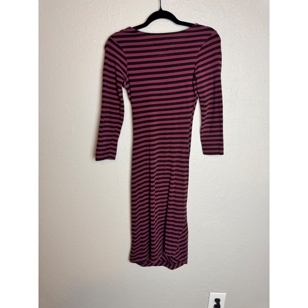 Effie's Heart Red Striped Midi Dress Small Cowl Neck Retro Whimsigoth Artsy Dark - Picture 3 of 4